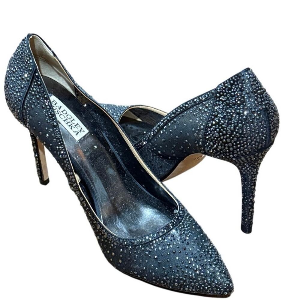 Badgley Mischka Weslee III Black Crystal Mesh Stiletto Pumps 9.5